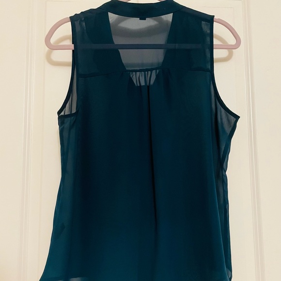 Sheer Deep Blue Ruffle Front Button Up Top - Picture 2 of 2